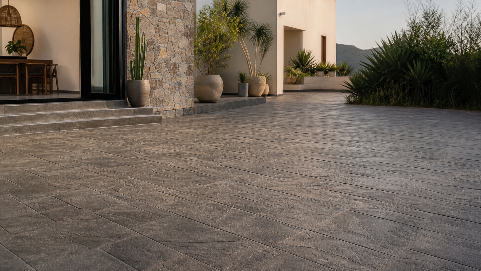 Piso de concreto estampado con textura tipo piedra